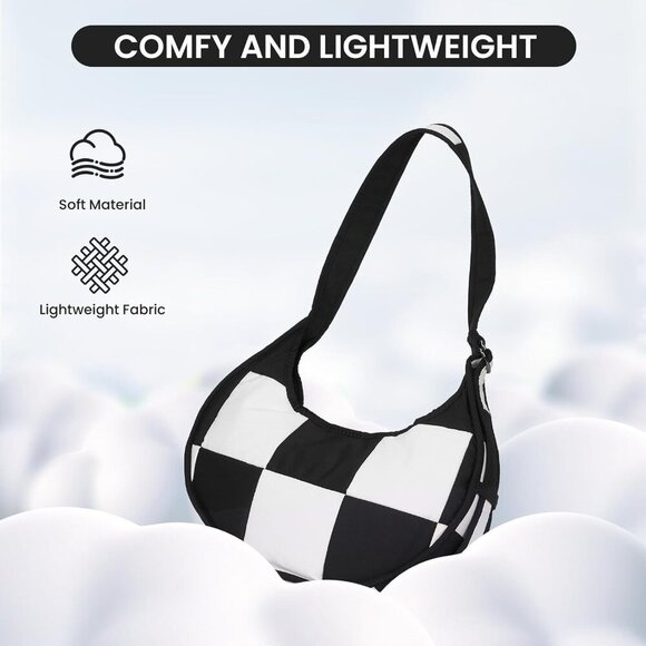 Lightweight Checkered Shoulder Bag with Adjustable Strap - Perfect for Everyday - Picture 3 of 6